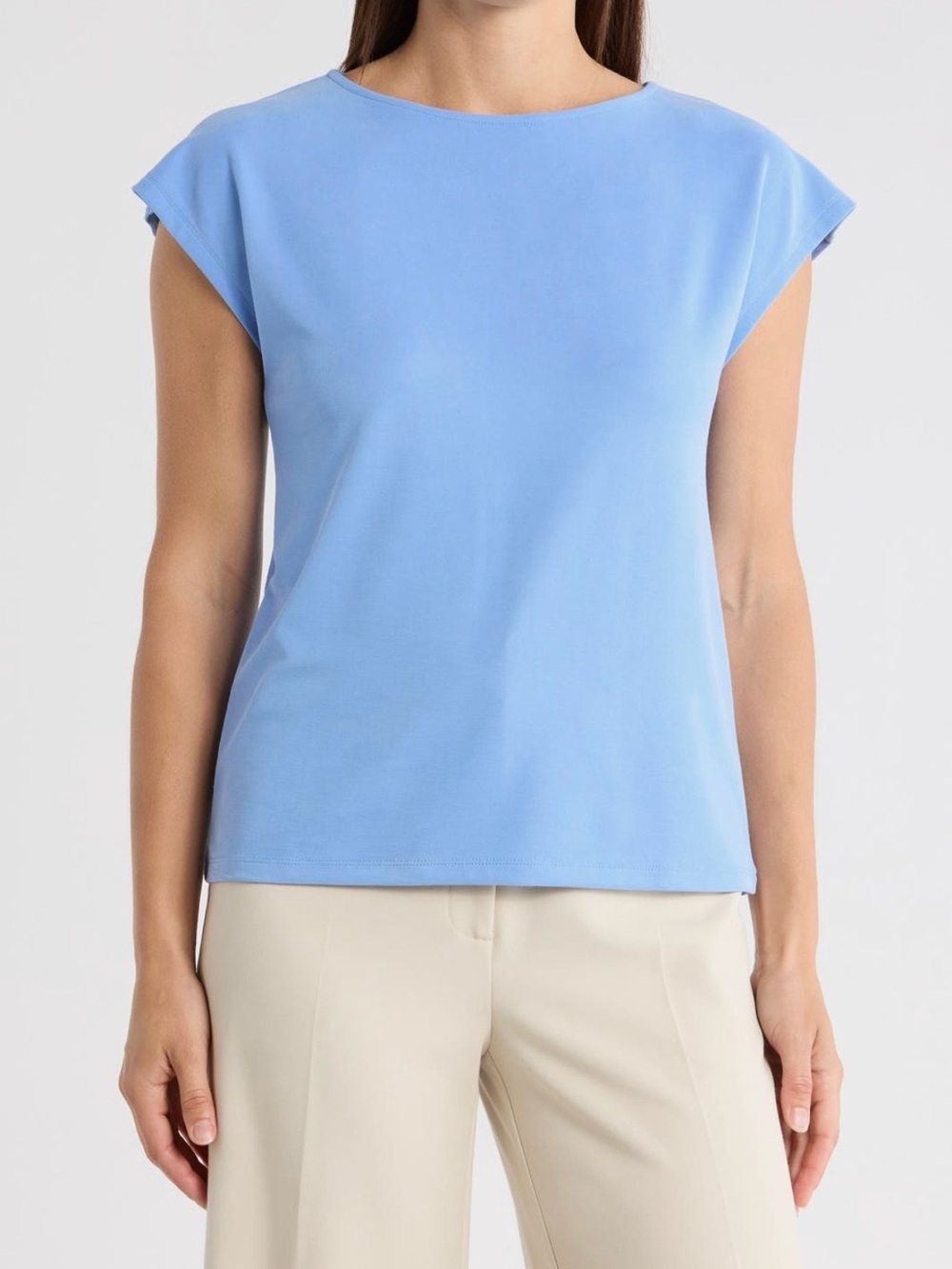 Women’s Sky Blue Cap-Sleeve Modal Blend T-Shirt